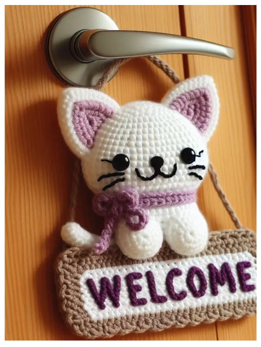 Crochet Welcome Cat Door Hanger Crochet Welcome Cat Door Hanger