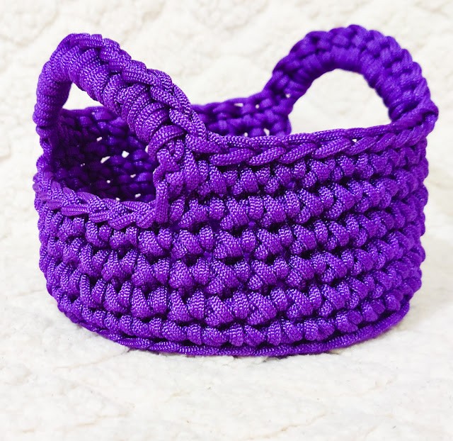 Macrame Cord Crochet Round Basket With Handles