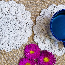 Easy Textured Crochet Boho Coaster with Macrame Thread