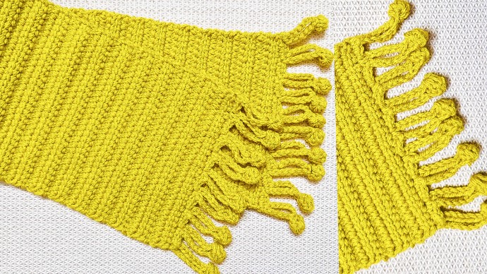 Linked Crochet Scarf With Pom Pom Edging Linked Crochet Scarf With Pom Pom Edging